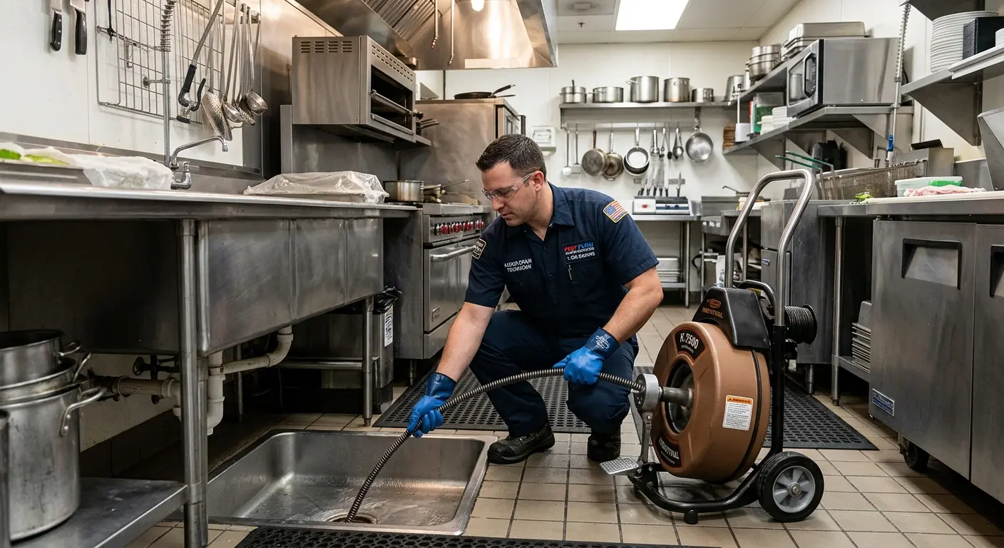 Commercial drain cleaning service in a restaurant kitchen in Doctor Phillips