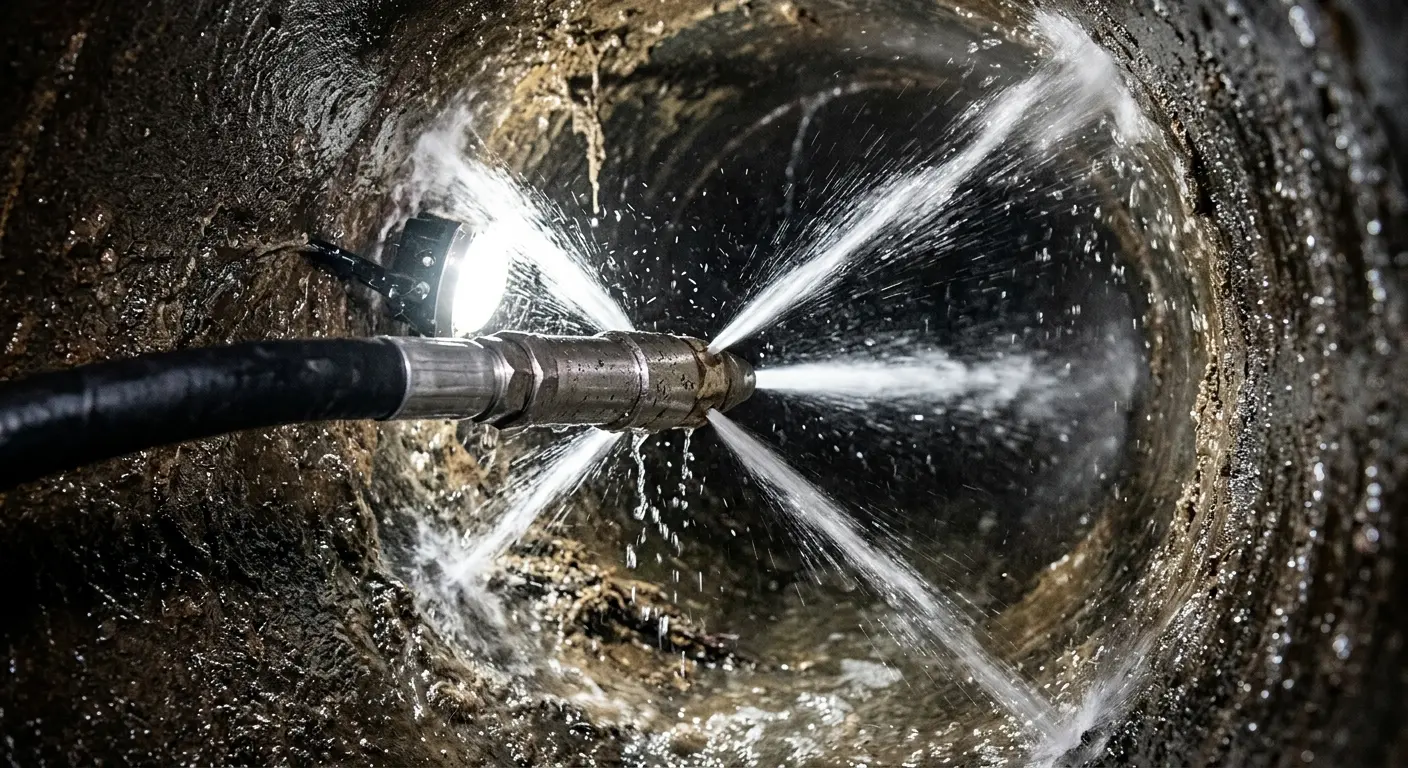 High-pressure hydro jetting nozzle cleaning sewer pipe for Trenchless Sewer Repair in Doctor Phillips